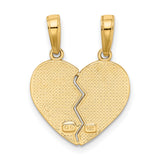 10k Yellow Gold Heart Pendant, Breakable Split Design with I Love You Engraving, Unisex Jewelry