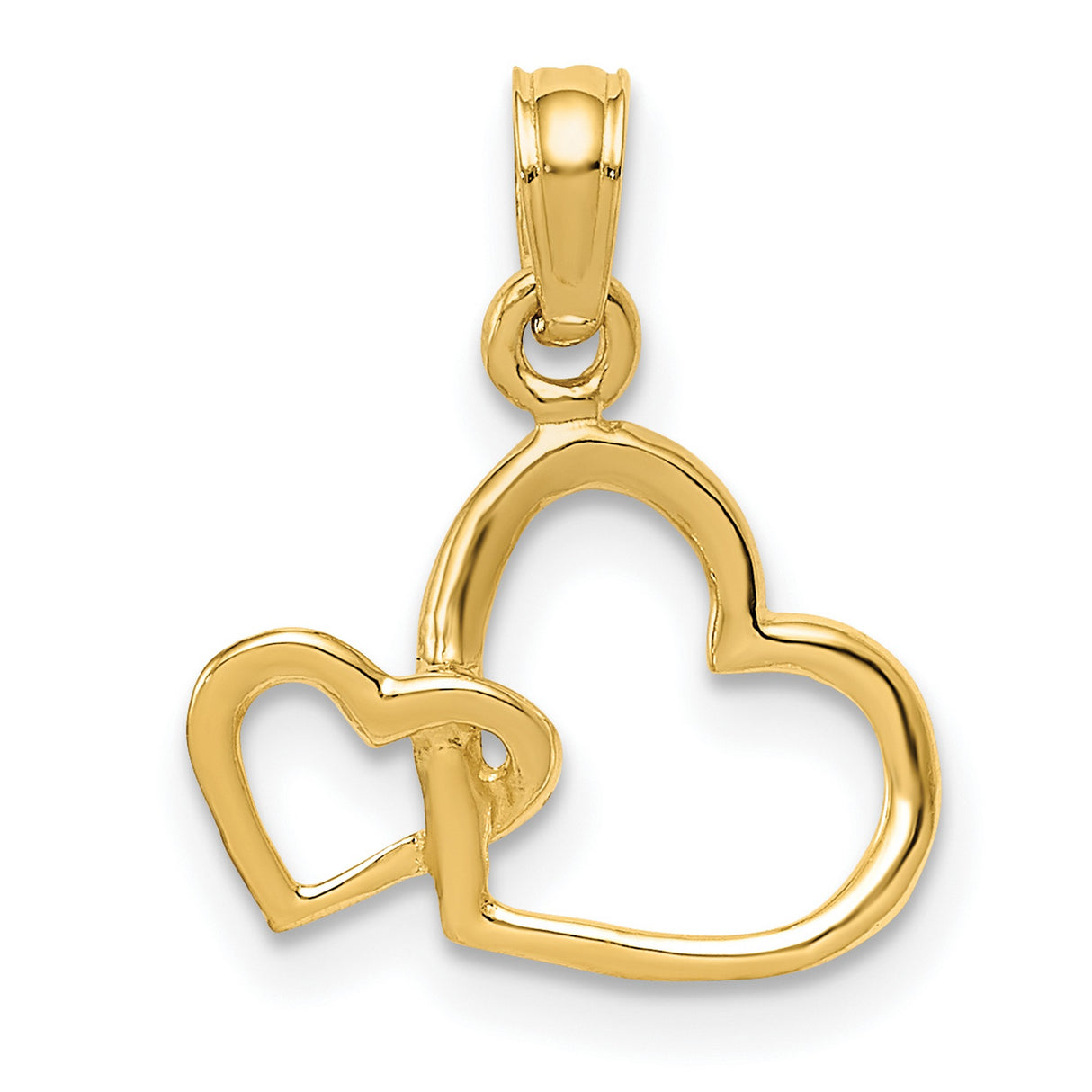 10k Yellow Gold Heart Pendant with Interlocking Open Hearts, Symbol of Love and Connection