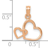 10k Rose Gold Double Open Heart Pendant with Interlocking Heart Design for Women