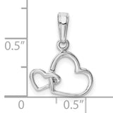 10k White Gold Heart Pendant with Interlocking Double Hearts, Polished Minimalist Charm