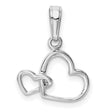 10k White Gold Heart Pendant with Interlocking Double Hearts, Polished Minimalist Charm