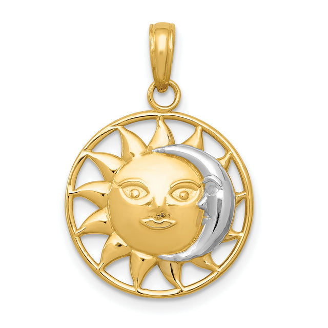 10k Multi-Tone Gold Sun and Moon Pendant, Dual Face Celestial Design, Boho Spiritual Jewelry