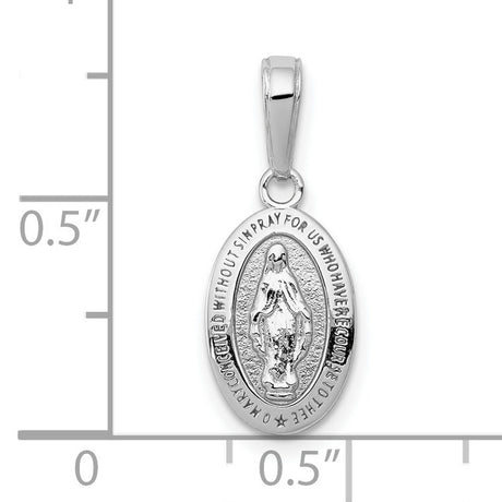 10k White Gold Miraculous Medal Pendant Featuring Virgin Mary Religious Jewelry