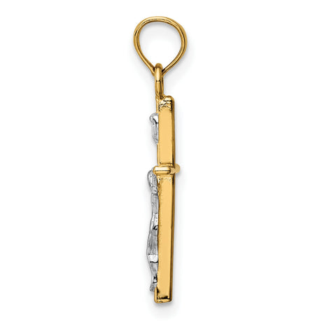 10k Multi-Tone Gold Crucifix Pendant, INRI Christian Cross Charm, Religious Jewelry for Men and Women