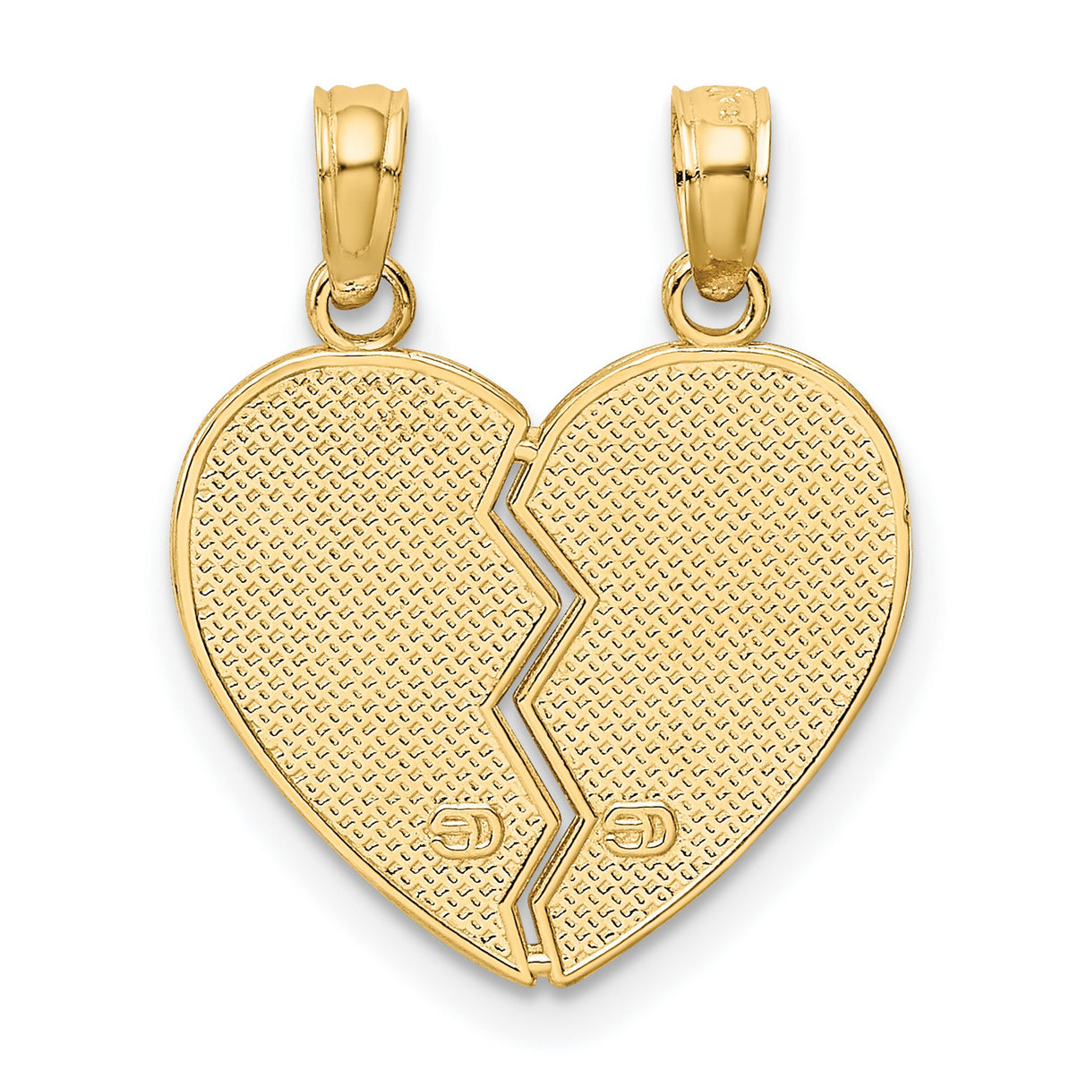 10k Yellow Gold Mother Daughter Pendant with Split Heart and Enamel Rose Accents