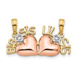 10k Two-Tone Gold Sister Pendant with Interlocking Hearts and Big Sis Lil Sis Engraving
