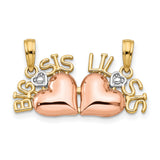 10k Two-Tone Gold Sister Pendant with Interlocking Hearts and Big Sis Lil Sis Engraving