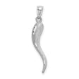10k White Gold Horn Pendant, Italian Cornicello Charm with Matte and Polished Finish, Unisex Luck Amulet