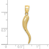 10k Yellow Gold Cornicello Pendant, Italian Horn Amulet for Evil Eye Protection