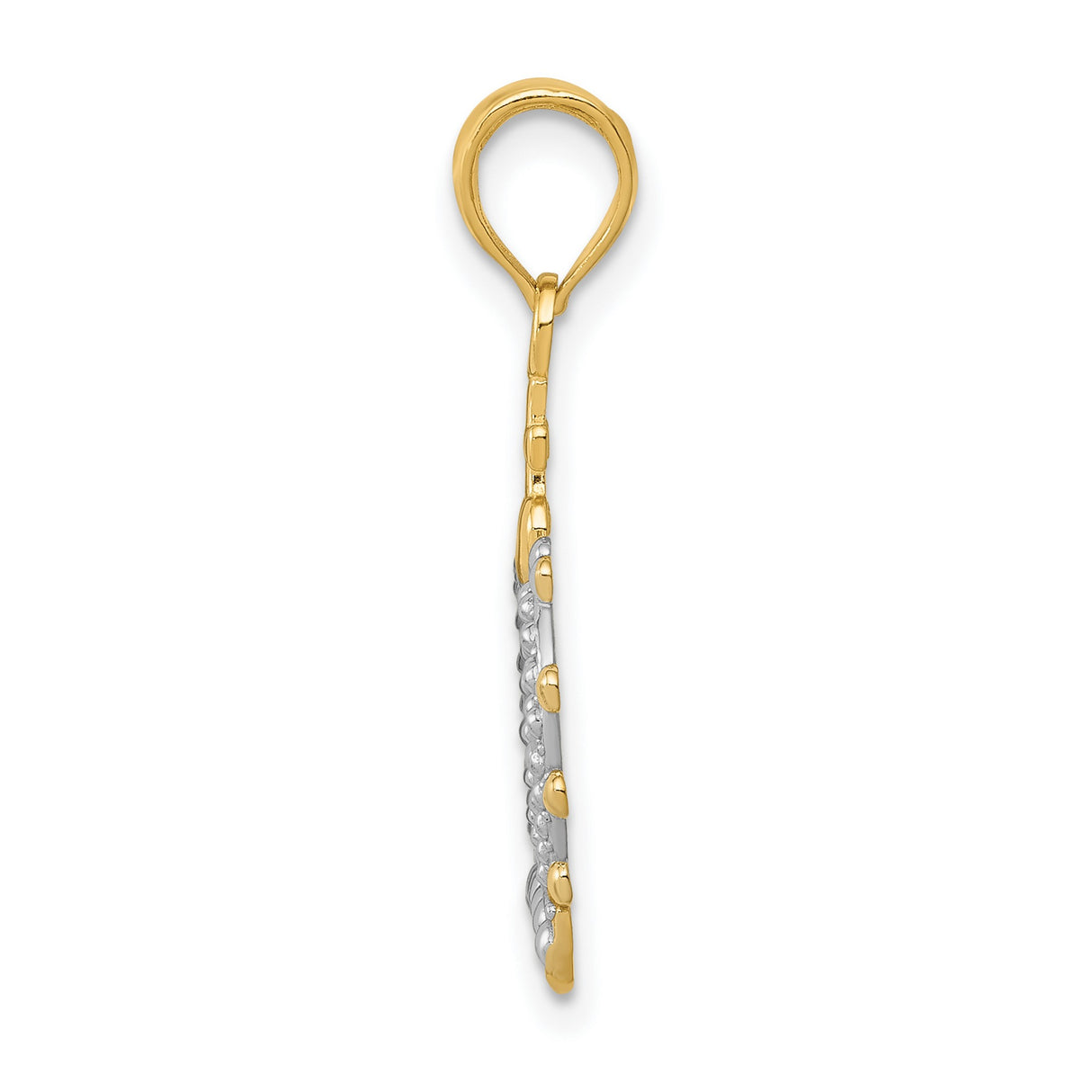 10k Multi-Tone Gold Crown Cross Pendant with Rhodium Accent and Fleur-de-Lis Details