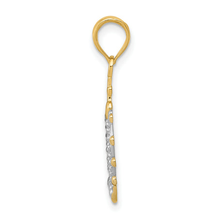 10k Multi-Tone Gold Crown Cross Pendant with Rhodium Accent and Fleur-de-Lis Details