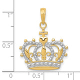 10k Multi-Tone Gold Crown Cross Pendant with Rhodium Accent and Fleur-de-Lis Details