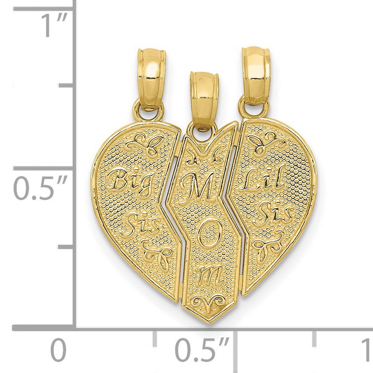 10k Yellow Gold Interlocking Heart Pendant, Breakaway Mom, Big Sis, Lil Sis Charms