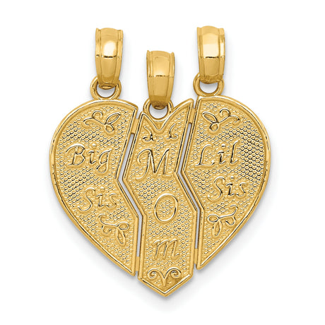 10k Yellow Gold Interlocking Heart Pendant, Breakaway Mom, Big Sis, Lil Sis Charms