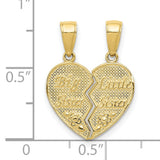 10k Yellow Gold Heart Split Pendant with Big Sister and Little Sister Engraving