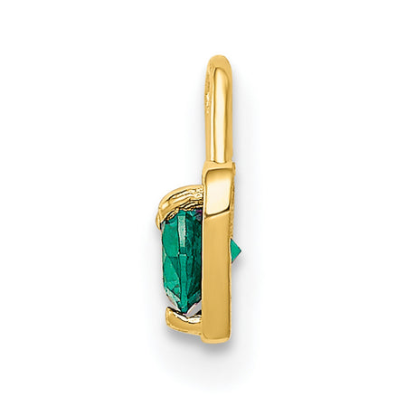May Green Crystal Birthstone Heart Charm Pendant in Real 10k Yellow Gold