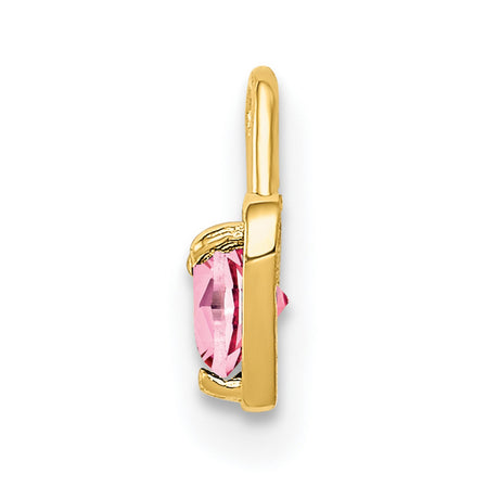 10k Yellow Gold Heart Pendant with Round Pink Synthetic Birthstone for Women