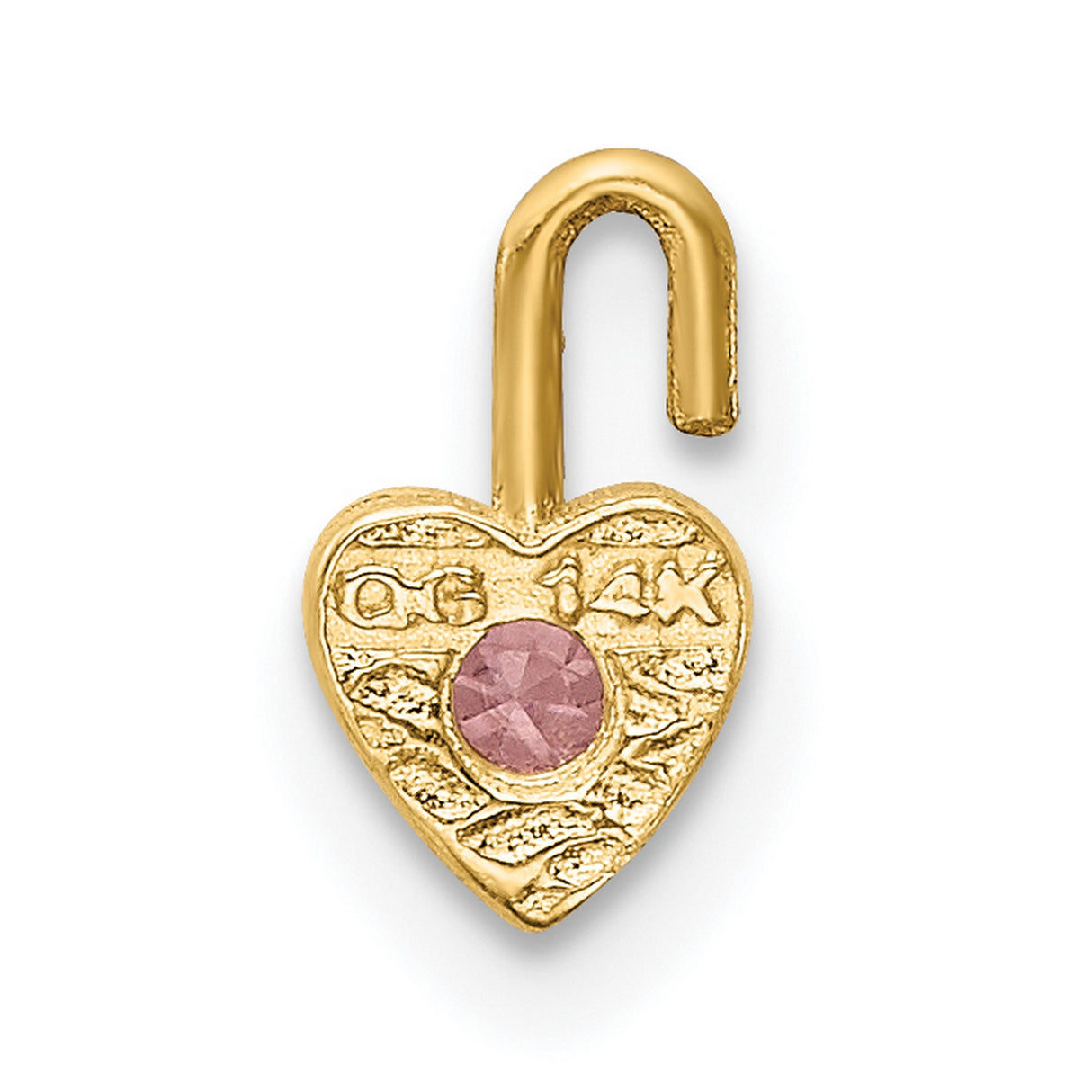10k Yellow Gold Heart Pendant with Round Pink Synthetic Birthstone for Women