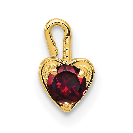 10k Yellow Gold Heart Pendant with Synthetic Deep Red Garnet, Romantic July Birthstone Charm