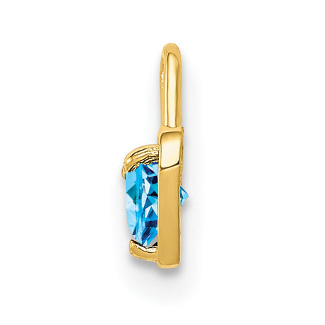 10k Yellow Gold Heart Pendant with Synthetic Blue Birthstone, Romantic Charm for Women