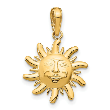 10k Yellow Gold Sun Face Pendant, Stylized Cosmic Design, Celestial Talisman for Women or Unisex Wear
