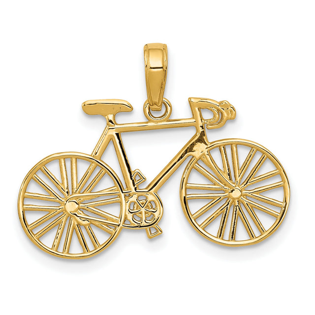 10k Yellow Gold Bicycle Pendant, Road Bike Charm for Cyclists and Active Lifestyle
