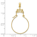 10k Yellow Gold Pendant with Filigree Hoop Charm Holder and Ornate Crown Motif