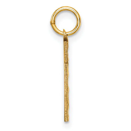 10k Yellow Gold Number One Pendant Charm with Textured Surface and Polished Edges, Unisex