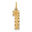 10k Yellow Gold Number One Pendant Charm with Textured Surface and Polished Edges, Unisex
