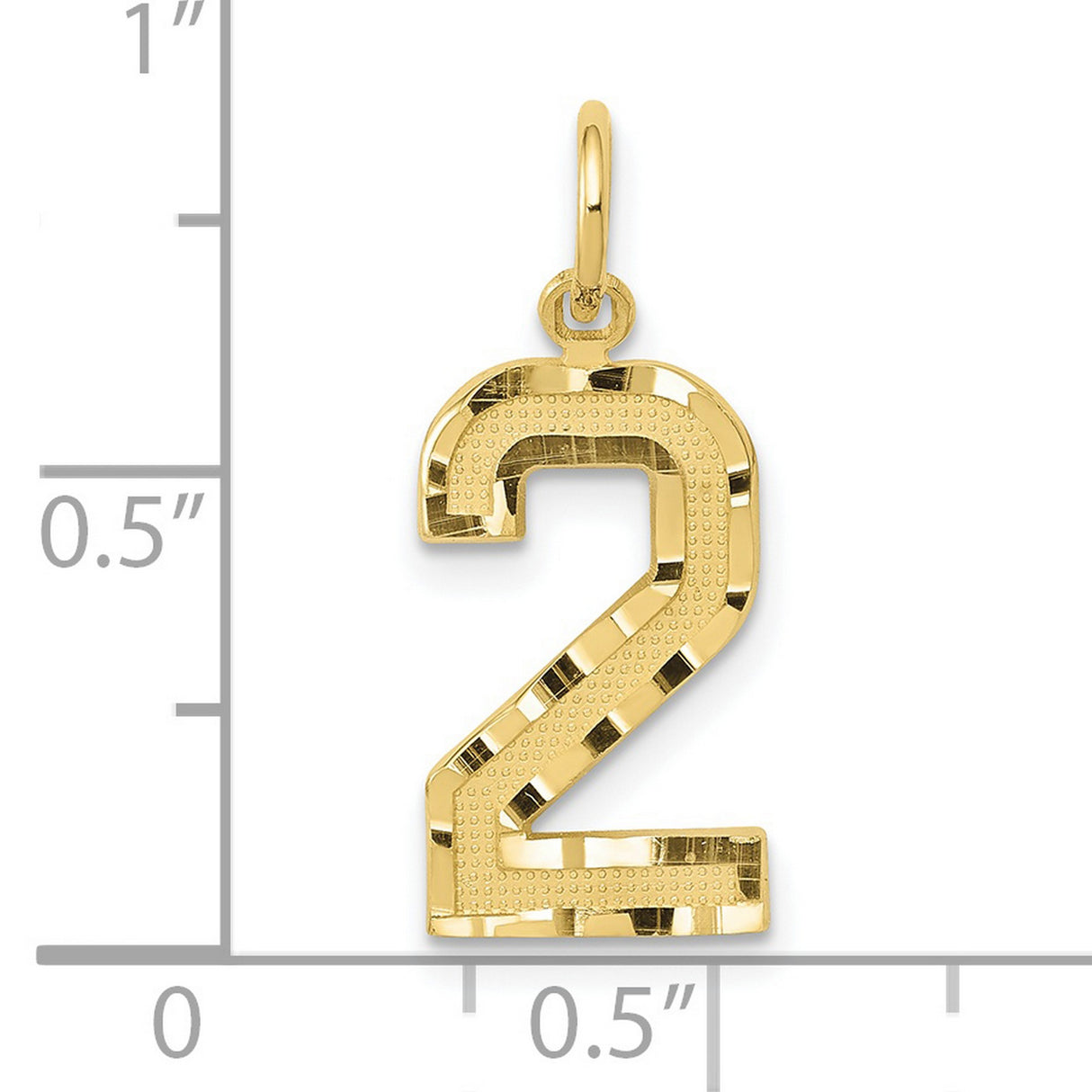Casted Medium Diamond-cut Number 2 Charm Pendant in Real 10k Yellow Gold