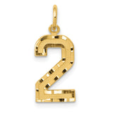 Casted Medium Diamond-cut Number 2 Charm Pendant in Real 10k Yellow Gold