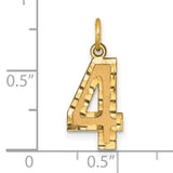 10k Yellow Gold Number 4 Pendant Charm, Polished Textured Numeric Design, Unisex