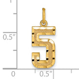 10k Yellow Gold Number 5 Pendant with Textured and Polished Finish