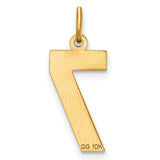 10k Yellow Gold Number 7 Pendant, Textured and Polished Charm, Symbolic Numerology Jewelry