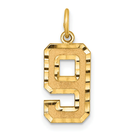 10k Yellow Gold Number 9 Pendant with Diamond Cut Finish, Unisex Charm for Necklace or Bracelet