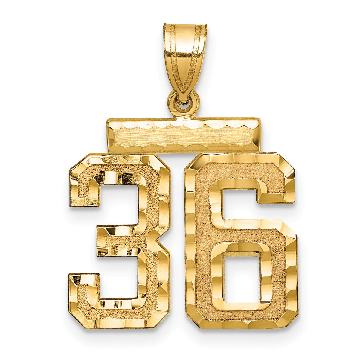 Casted Medium Diamond-cut Number 36 Charm Pendant in Real 10k Yellow Gold