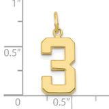 10k Yellow Gold Number 3 Pendant, Bold Block Style Unisex Charm