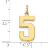 10k Yellow Gold Number 5 Pendant, Polished Block Style Numeric Charm for Men and Women
