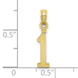 10k Yellow Gold Number One Pendant Charm, Sleek Polished Block Design, Unisex Jewelry