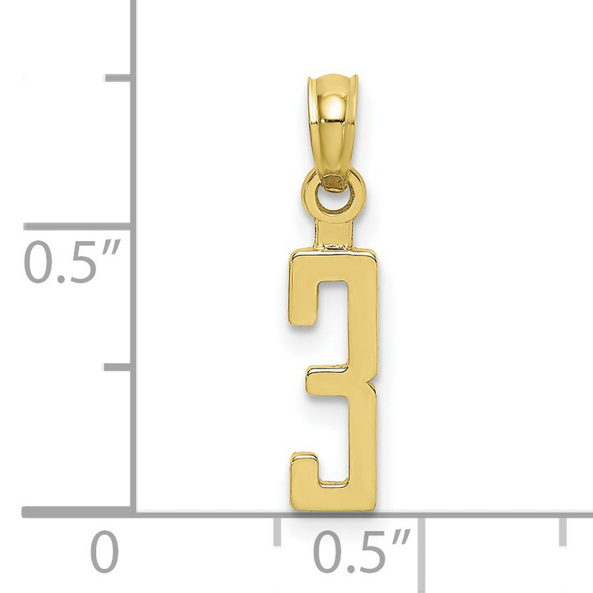 10k Yellow Gold Number 3 Pendant, Sleek Block Numeral Charm for Men and Women