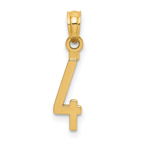 10k Yellow Gold Pendant with Number Four and Small Cross, Christian Religious Design