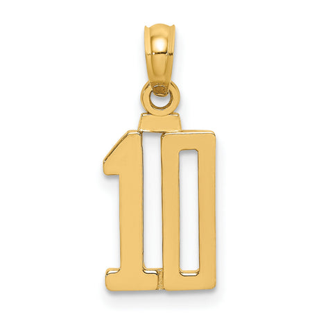 10k Yellow Gold Number 10 Pendant, Polished Finish, Unisex Sports or Milestone Charm