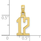 10k Yellow Gold Number 12 Pendant, Bold Polished Digits for Sports Fans, Unisex Charm