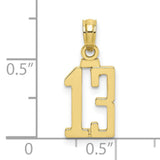 10k Yellow Gold Number 13 Pendant, Bold Block Numerals, Urban Hip Hop Style Charm