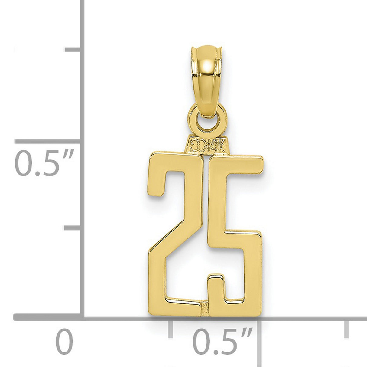 10k Yellow Gold Number 25 Pendant, Polished Unisex Milestone Charm for Birthday or Anniversary