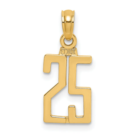 10k Yellow Gold Number 25 Pendant, Polished Unisex Milestone Charm for Birthday or Anniversary