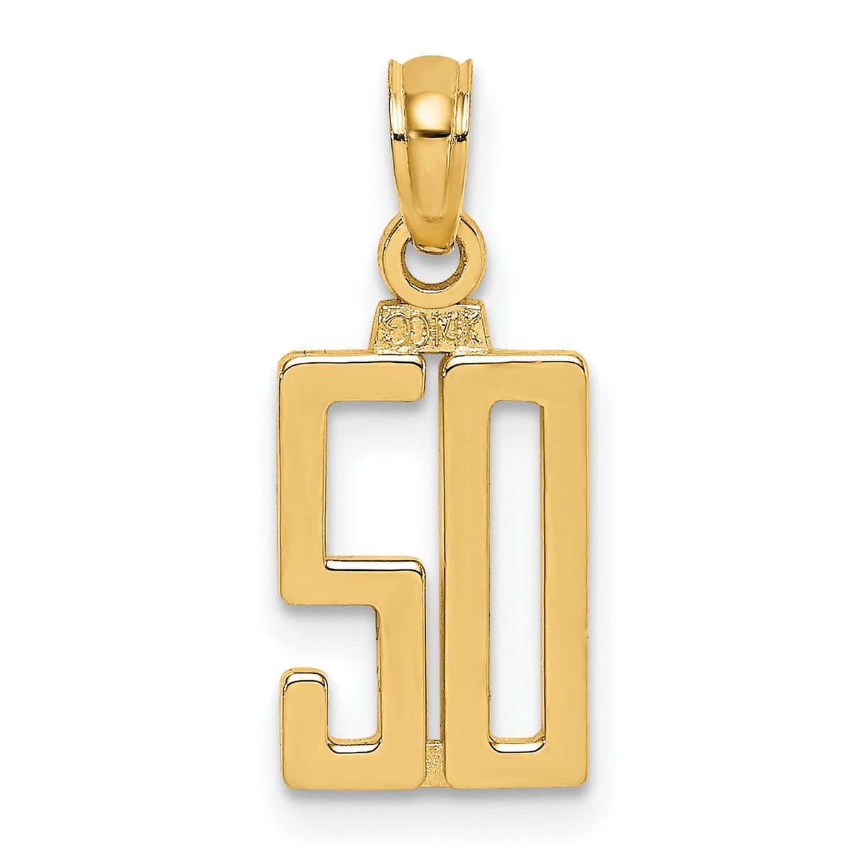 10k Yellow Gold Pendant, Number 50 Milestone Charm, Modern Commemorative Jewelry