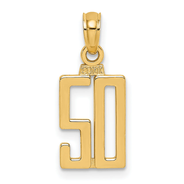 10k Yellow Gold Pendant, Number 50 Milestone Charm, Modern Commemorative Jewelry