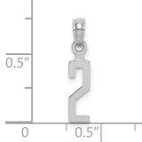 10k White Gold Number 2 Charm Pendant, Sleek Modern Numeric Jewelry for Women or Unisex