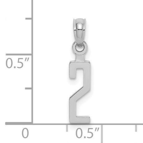 10k White Gold Number 2 Charm Pendant, Sleek Modern Numeric Jewelry for Women or Unisex